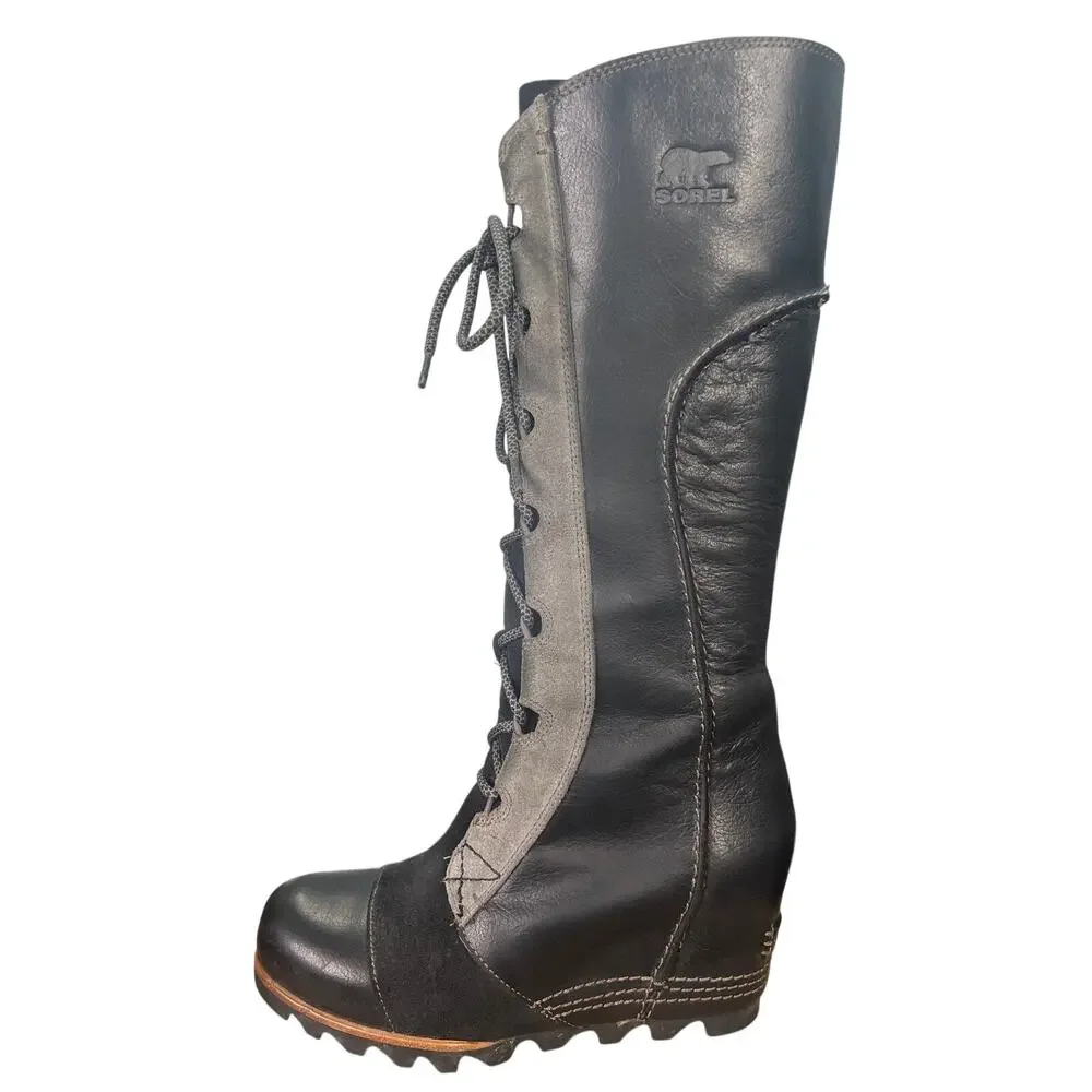 Sorel Women’s Cate The Great Black Leather Wedge Riding Boot Size US 8